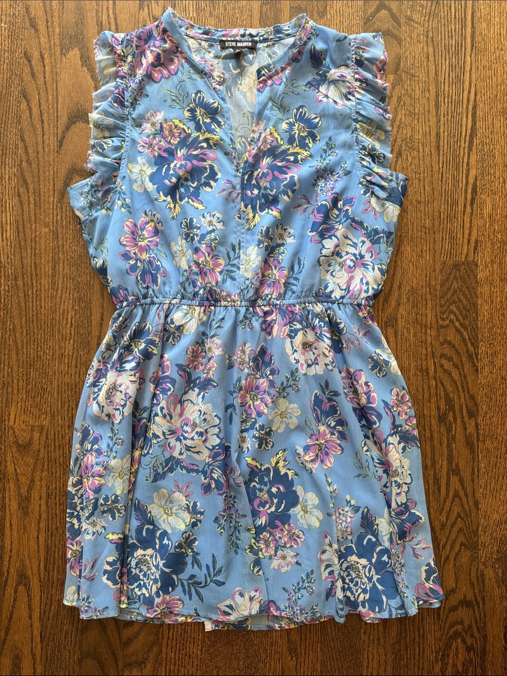 Steve Madden Light Blue Floral Ruffle Sleeve Dress